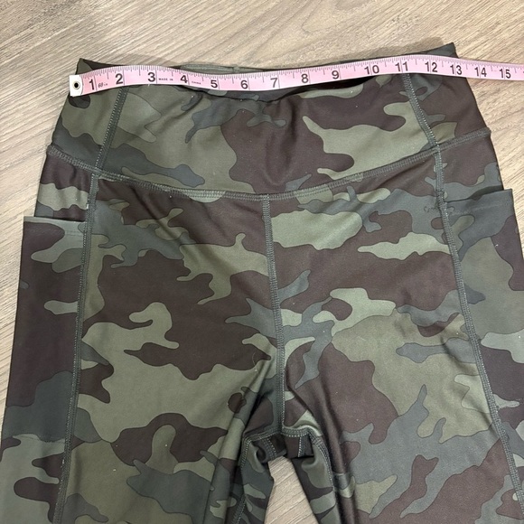 Camo Print Green Brown Leggings Side Pockets Size M - Picture 4 of 9